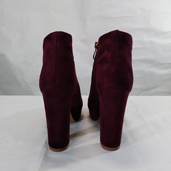 Liliana Wine Velvet Suede Peeptoe Booties Women's Size 7 - Picture 10 of 10